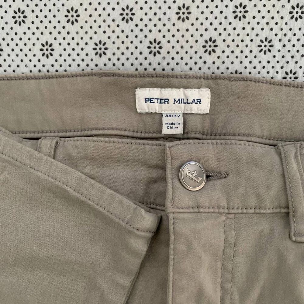 Peter Millar Signature Sateen Classic Fit Pants 35x32 Khaki Tan 5-Pocket 35/32
